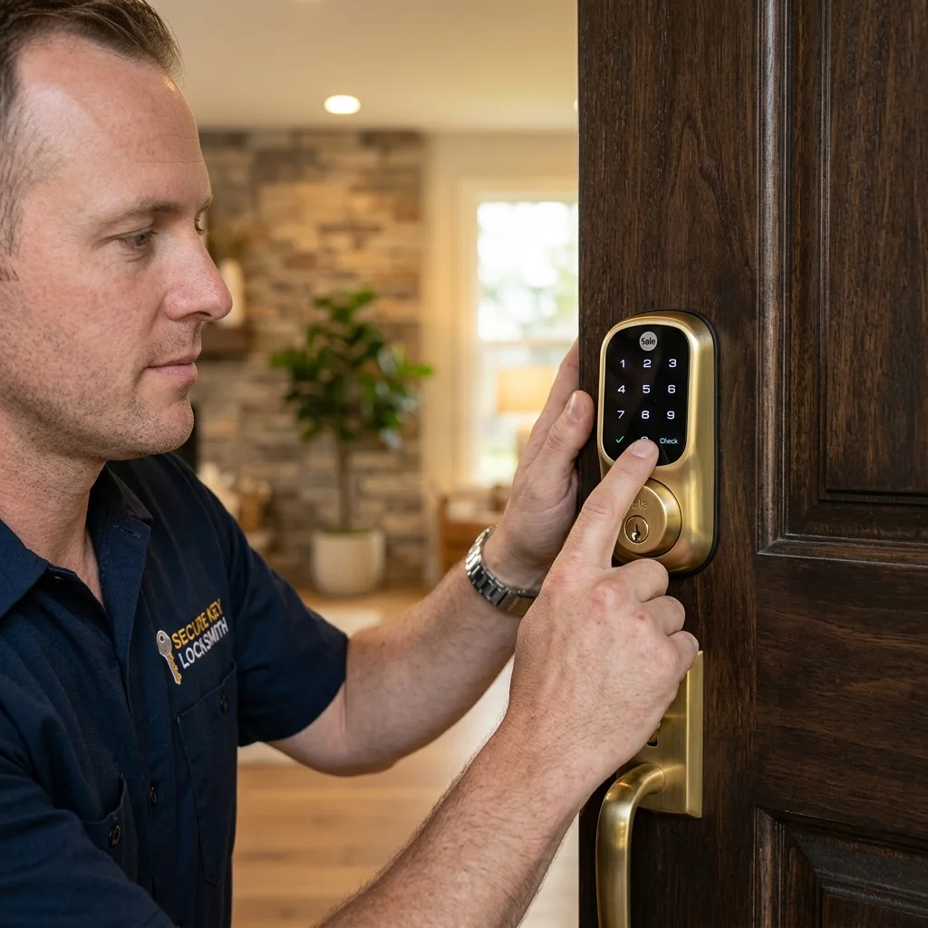 Locksmith technician rekeying residential entry door lock cylinder in Haddon Hall