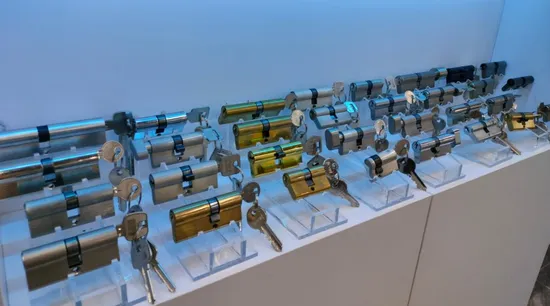 Cross-section image showing reinforced components inside a high-security lock cylinder.