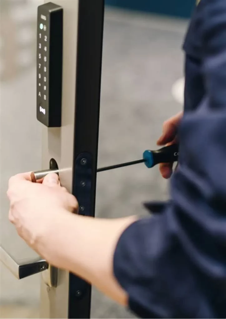 Locksmith Raleigh technician opening a secure office building entrance in downtown Raleigh North Carolina